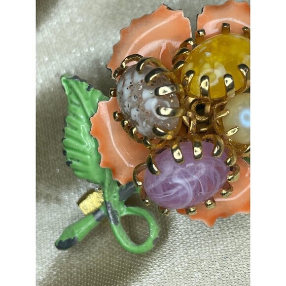 Orange Flower enamel brooch pin - Picture 2 of 6